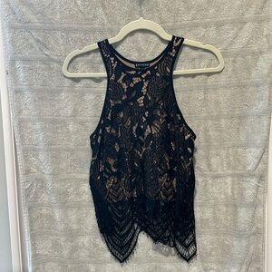 Black Express lace appliqué  tank top with pedal detail hemline